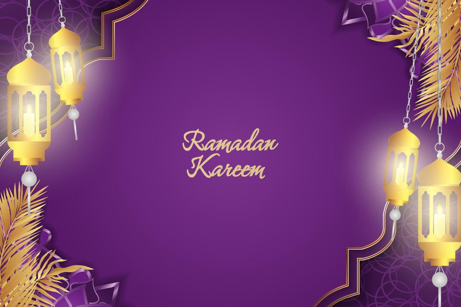 Ramadan Kareem Islamic purple and gold luxury with line element vector