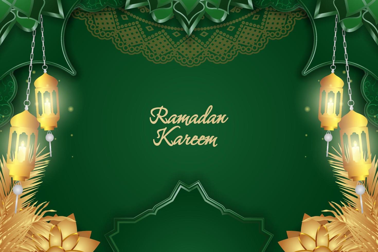 ramadan kareem estilo islámico lujo verde y dorado con mandala vector