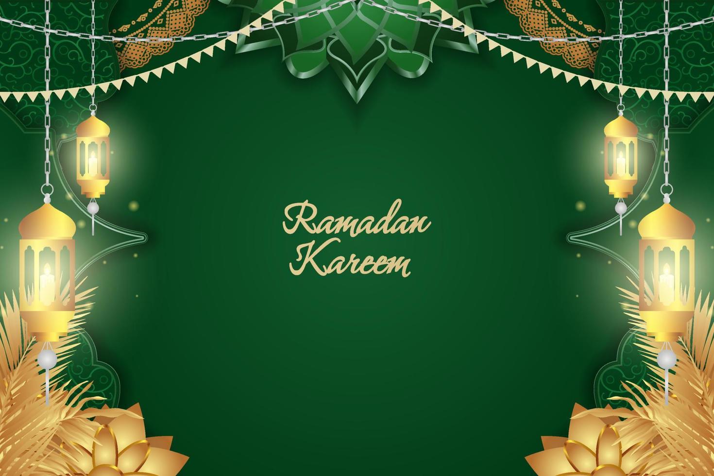 Ramadan Kareem Islamic style green and gold luxury with mandala vector