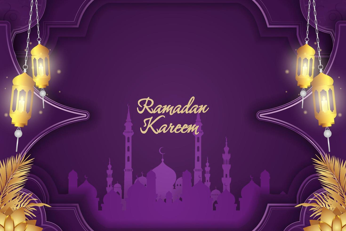 ramadan kareem fondo islámico púrpura y oro lujo con mezquita vector