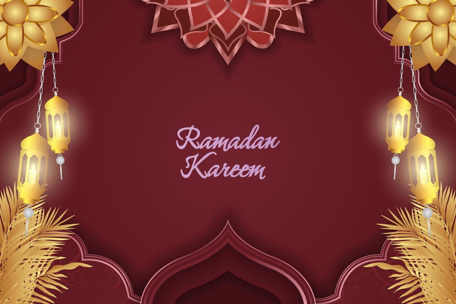 Ramadan Kareem Islamic red and gold luxury vector