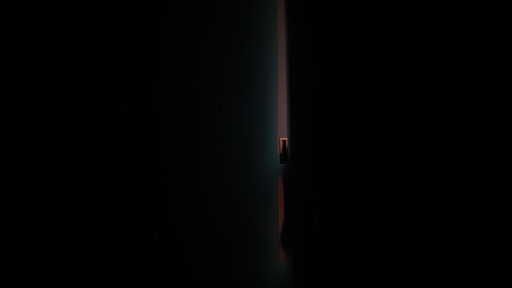 A dark room with sunlight shining through the curtains. photo
