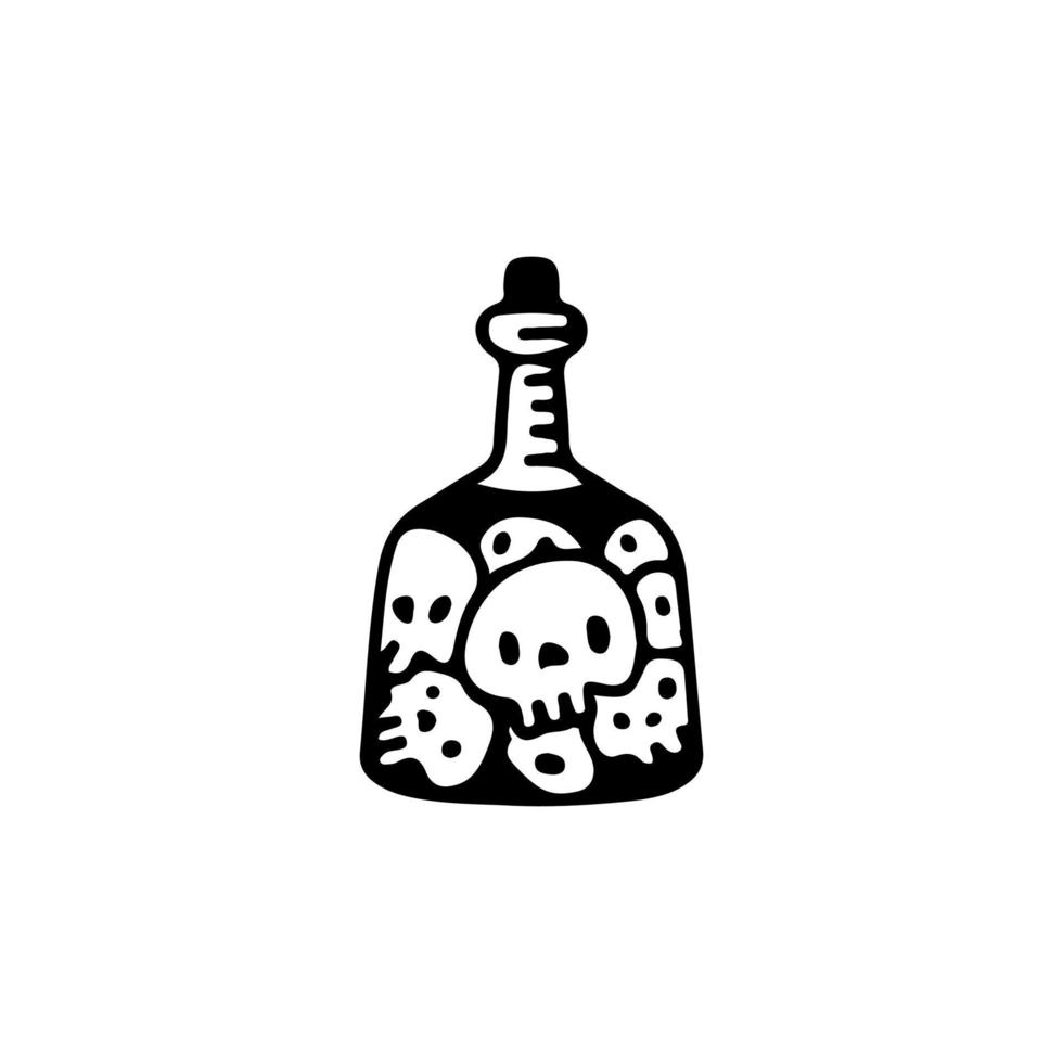 Skulls head inside the bottle, illustration for t-shirt, sticker, or apparel merchandise. With doodle, retro, and cartoon style. vector