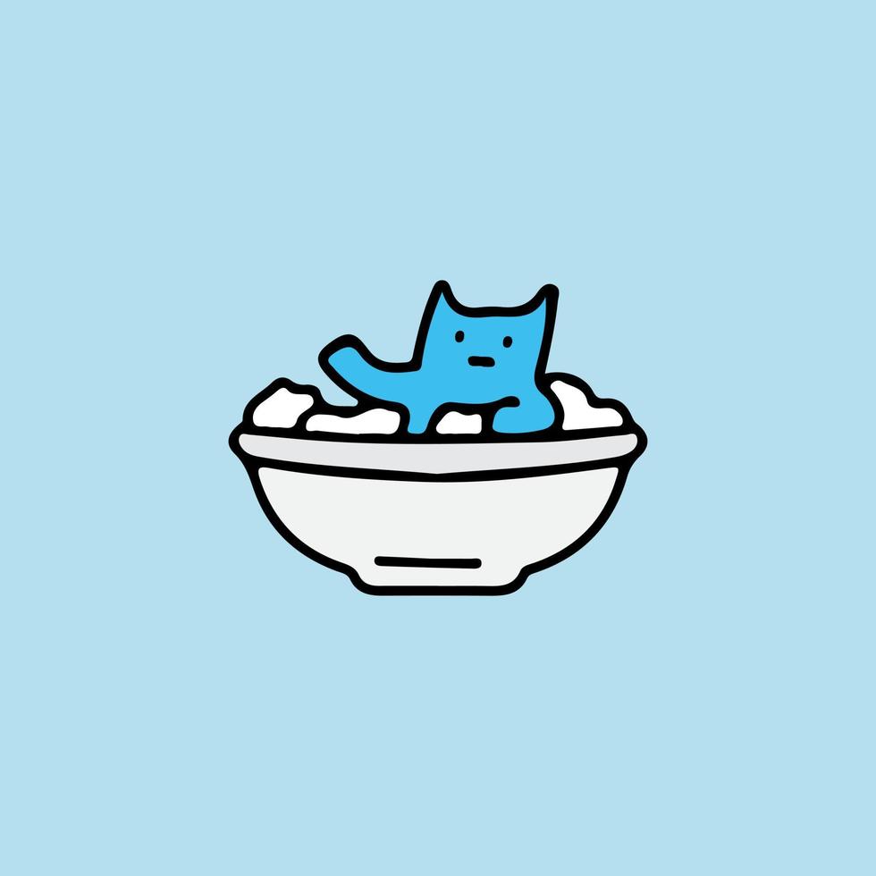 Cat on bathtub, illustration for t-shirt, sticker, or apparel merchandise. With doodle, retro, and cartoon style. vector