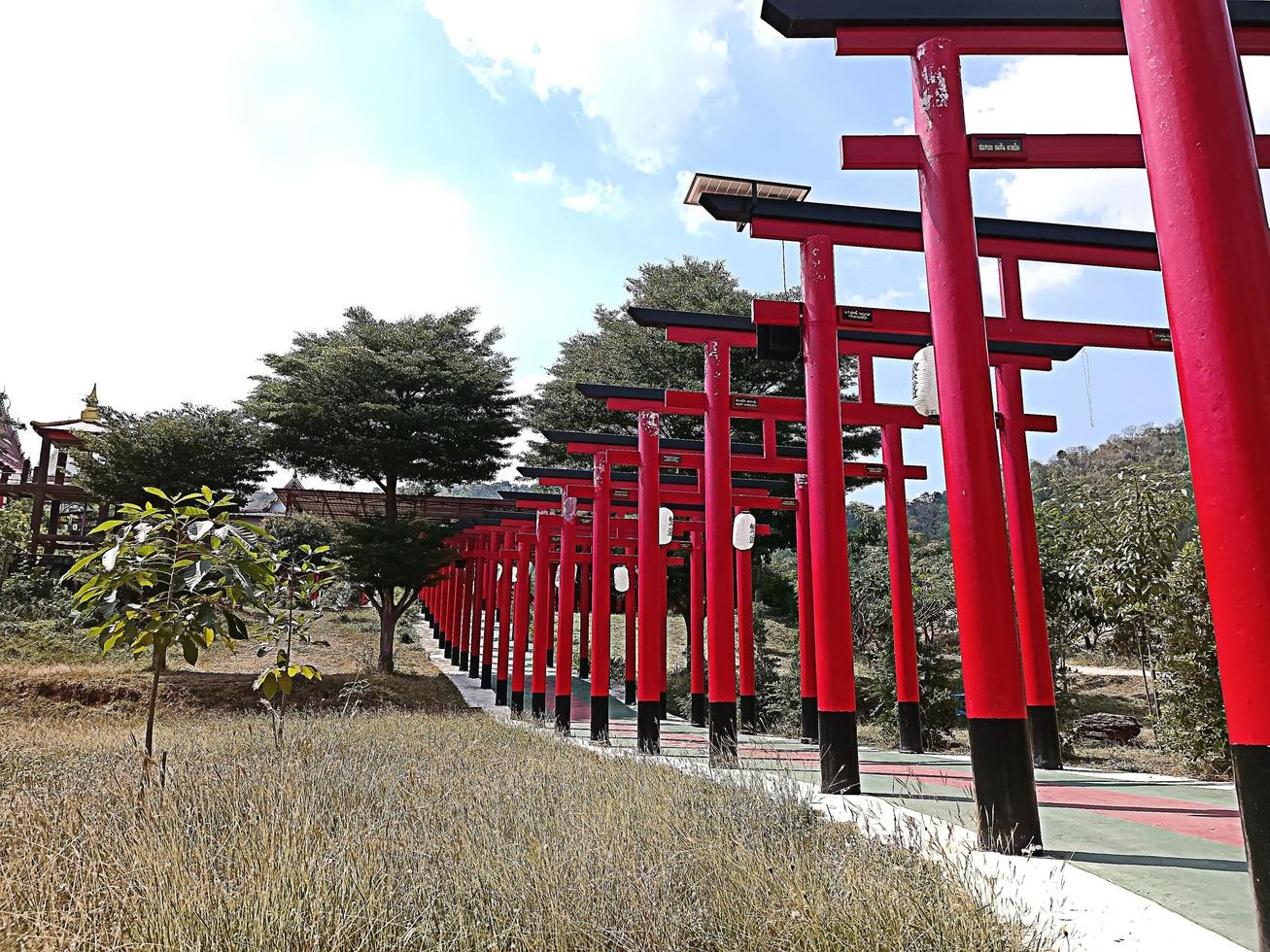 An outdoor park decorated in a Japanese style. photo