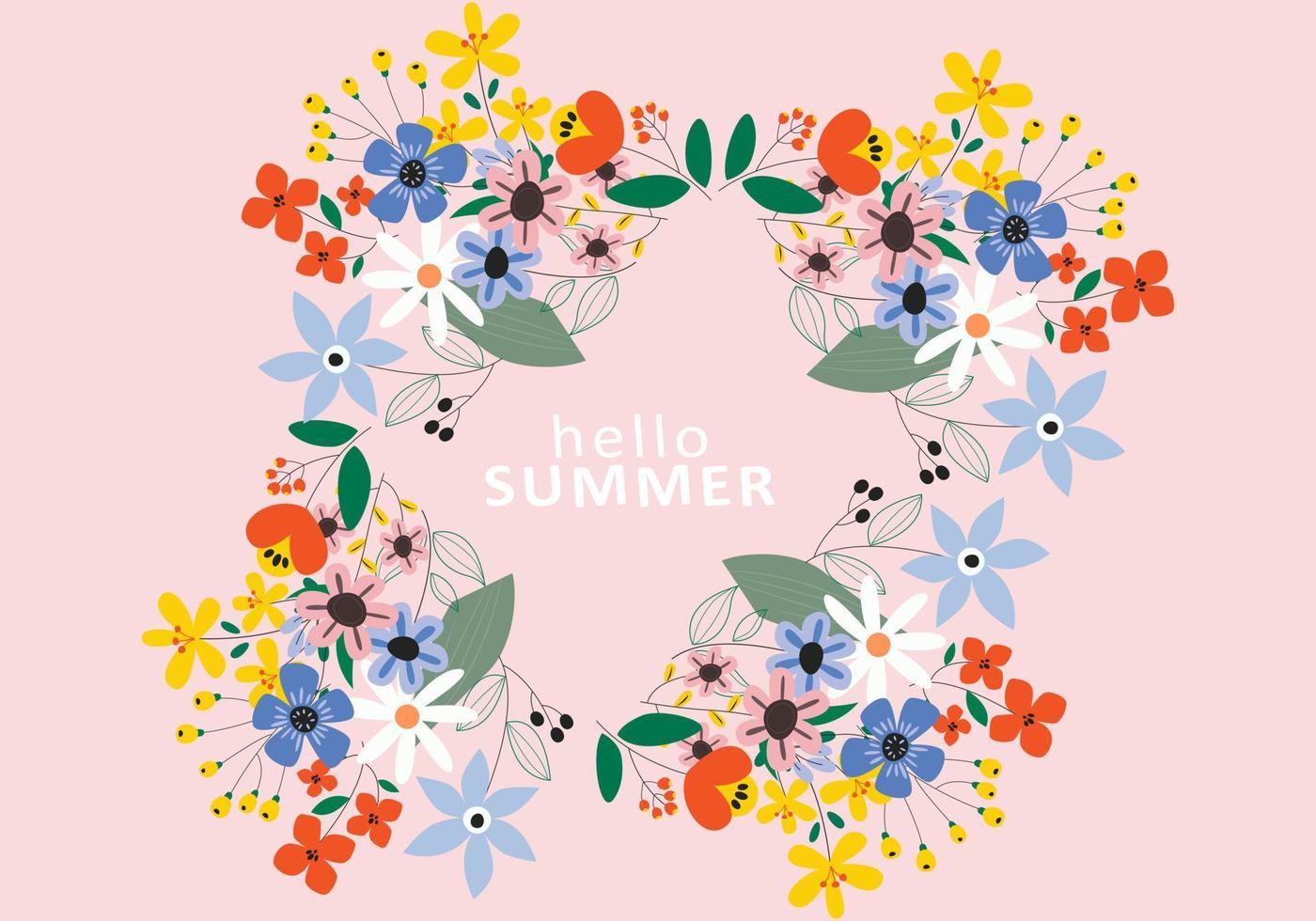 Flat floral summer background vector
