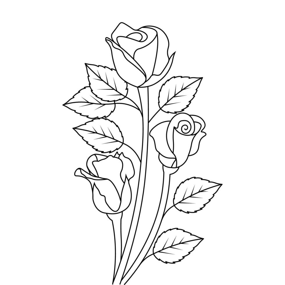 Sketch of a branch of beautiful roses on a white background for coloring page vector