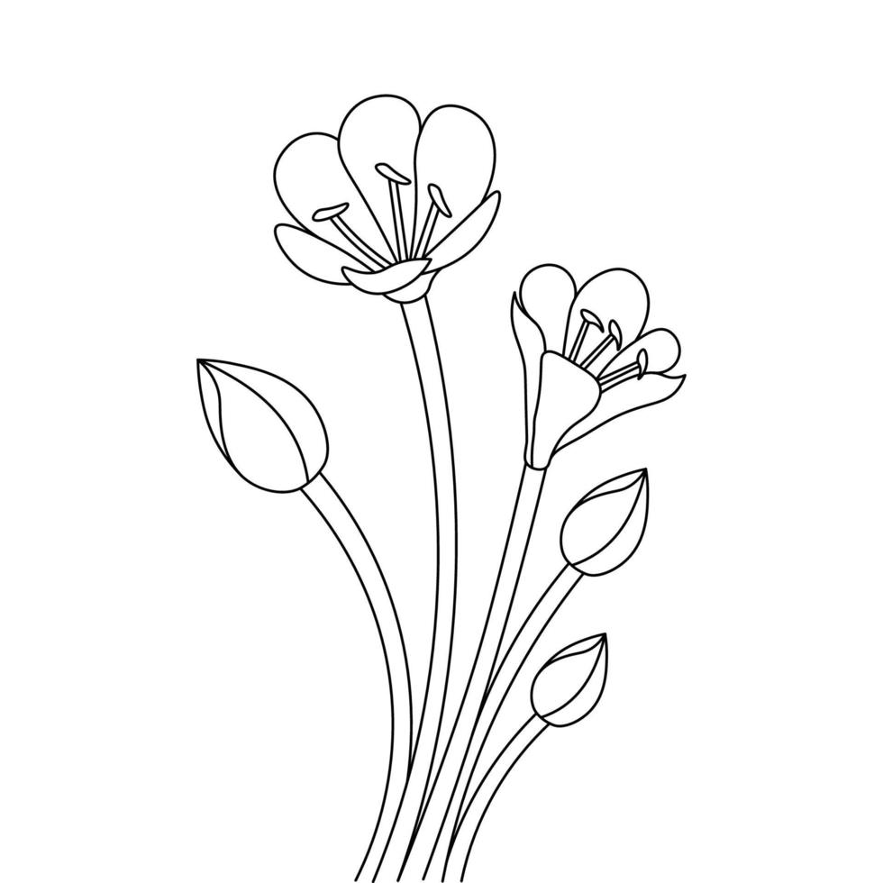 flores dibujadas a mano y siluetas florales negras de diseño de páginas de libros para colorear vector