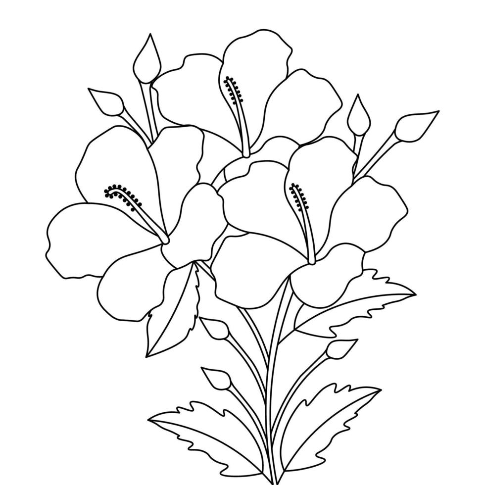 dibujo de flor de hibisco con contornos de tinta para colorear página vector