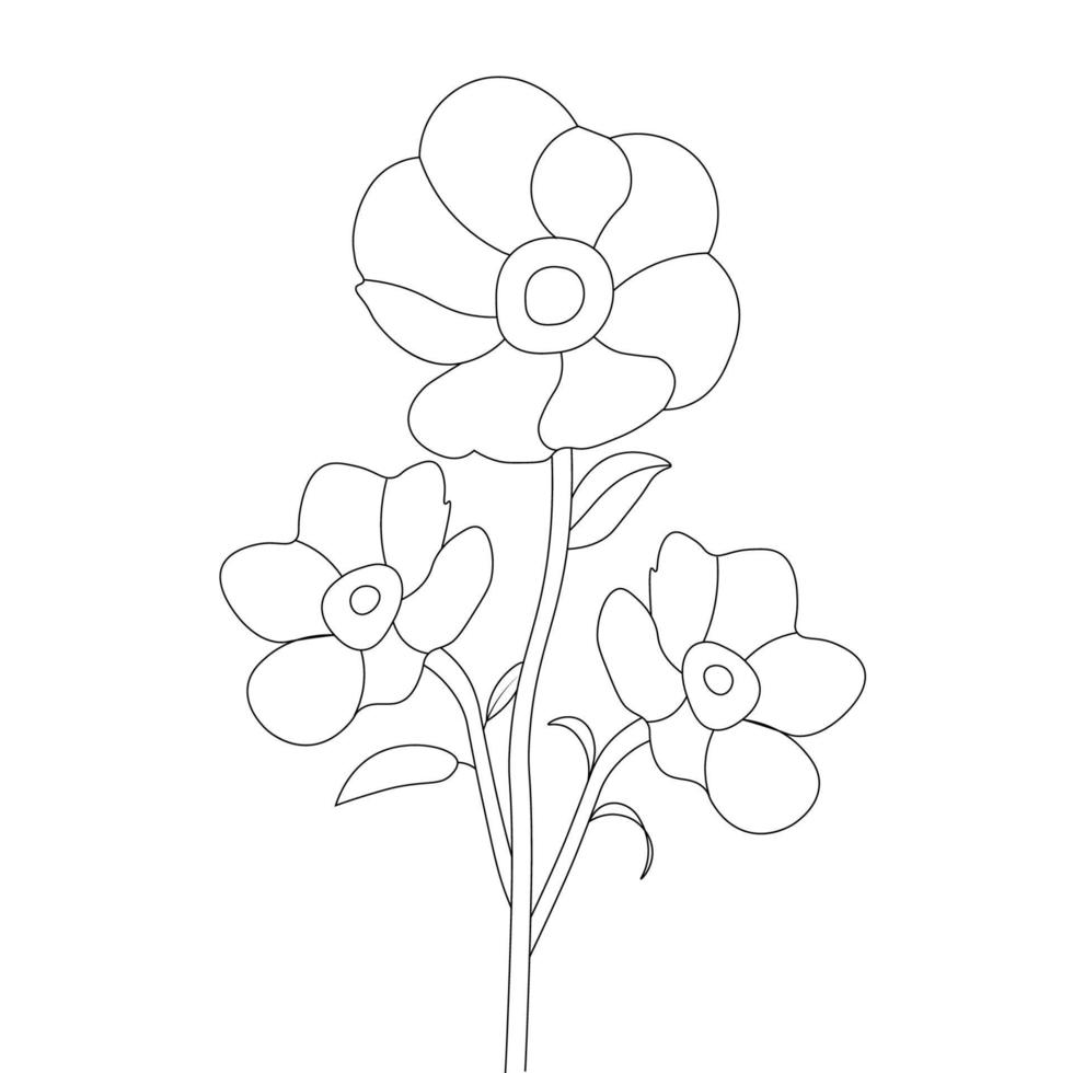 flowers and leaves for children Beautiful coloring book Outline Vector linear drawing