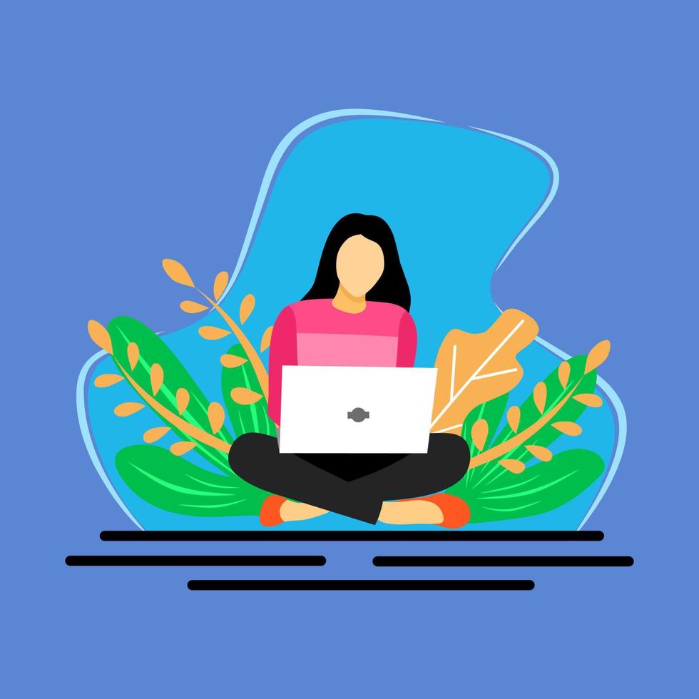 Businesswoman sitting with a laptop Flat design vector