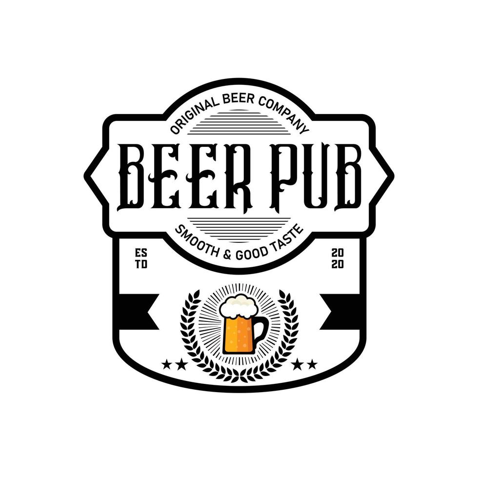 vector de diseño de logotipo vintage premium de cerveza artesanal. logo de cerveza para pub y bar club. diseño de marco vintage para etiquetas, banner, pegatina.