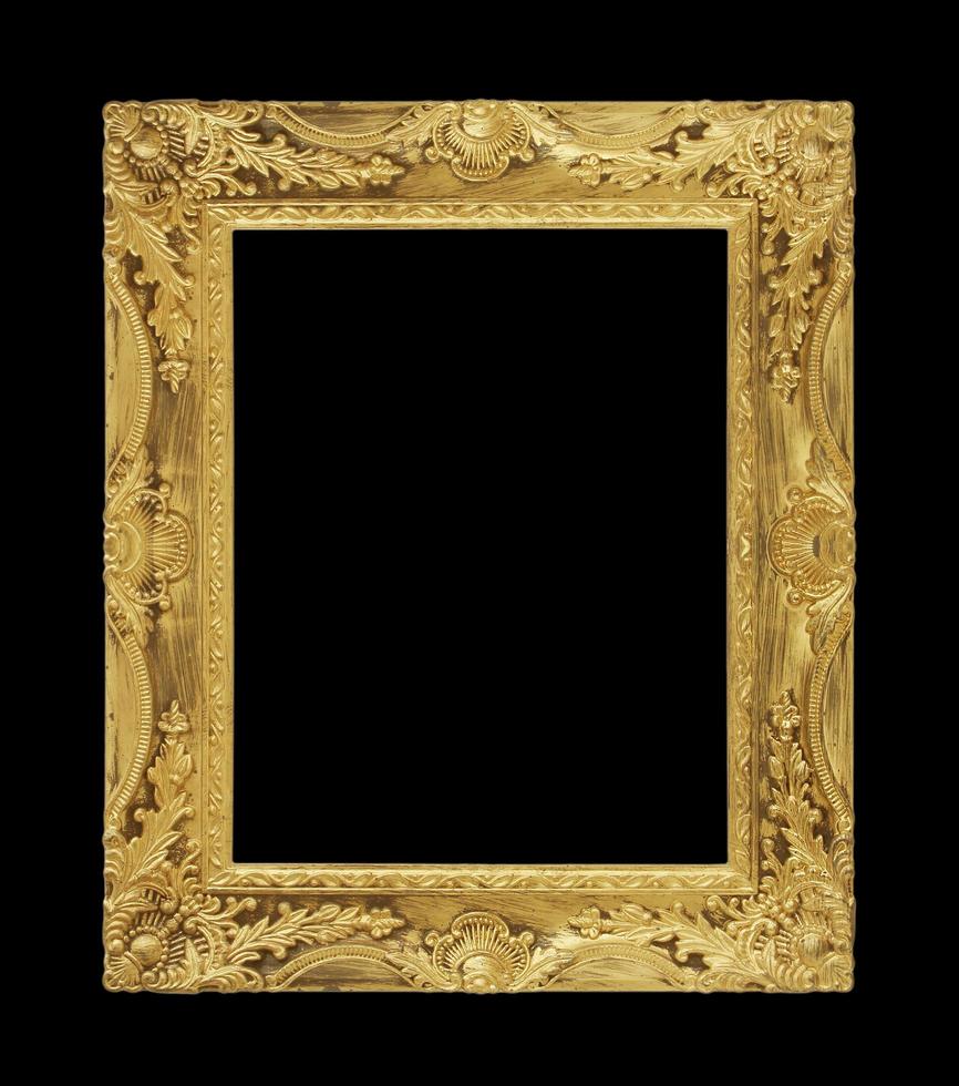 The antique gold frame on the black background photo