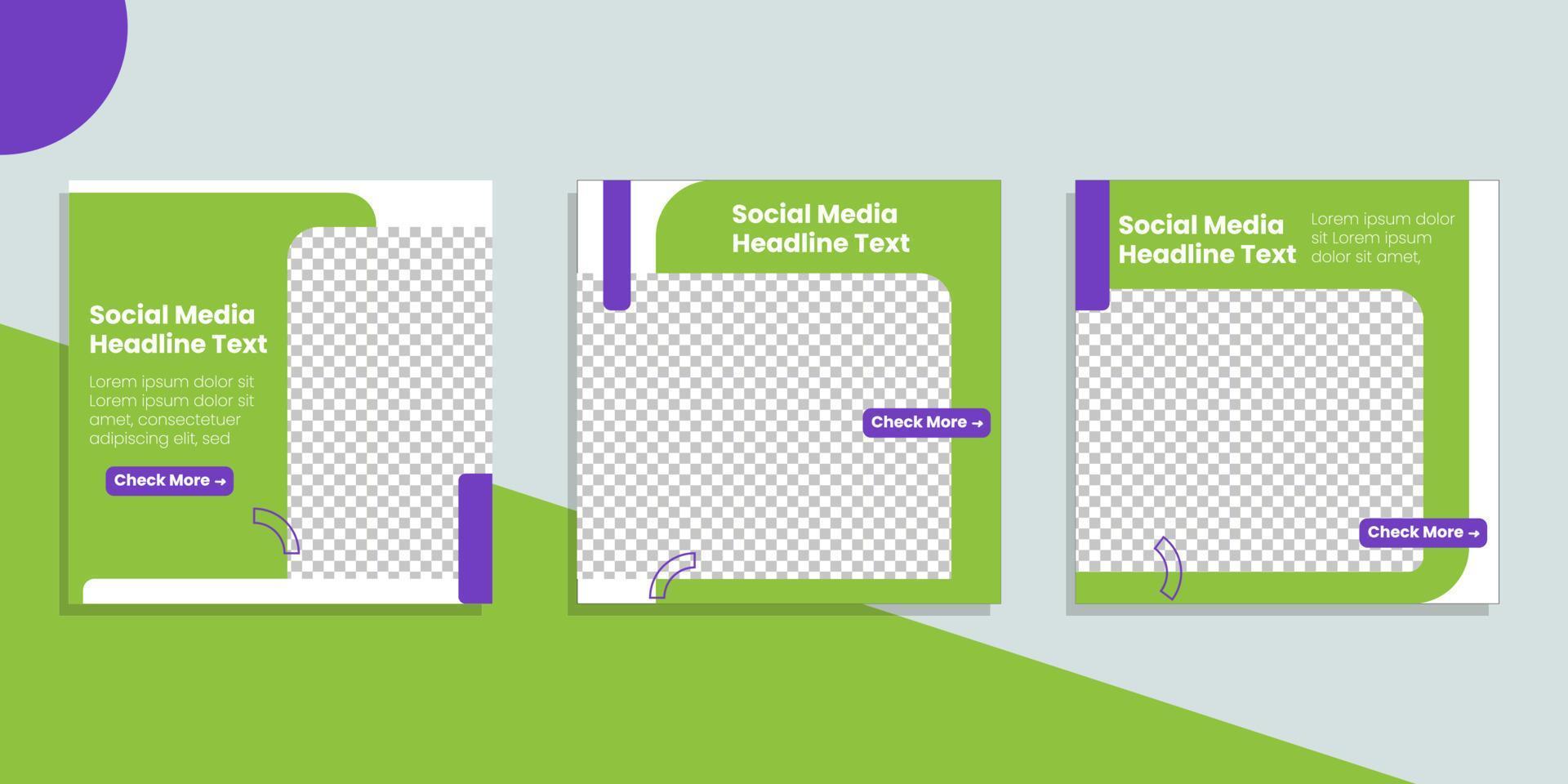 Memphis collection of creative social media post templates with infographics. green and purple, suitable for social media managers, graphic designers, students, and all other social media users vector