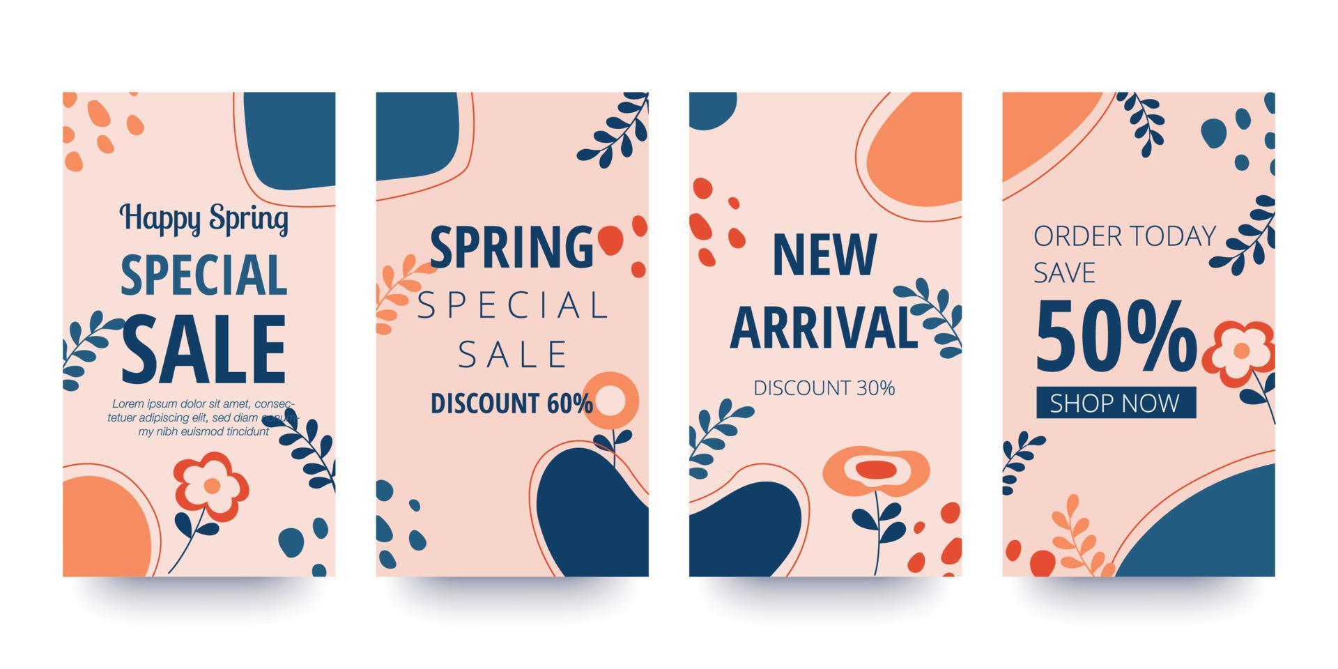 Spring sale banner. Organic shape collection. Minimal cover and background. Social media post and template with organic shape. Abstract design. Hand drawn. Vector illustration.