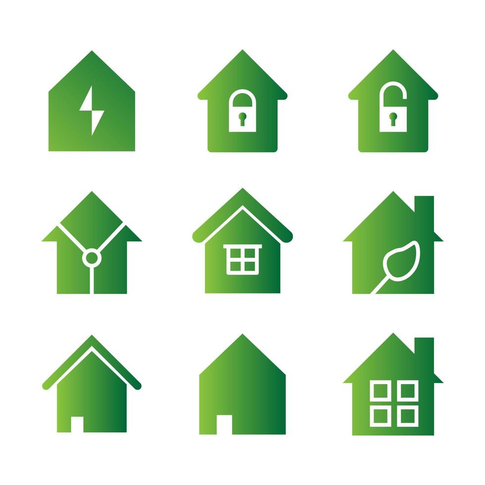 Set of home icon, Thin solid shape of house vector.Green house symbol. vector