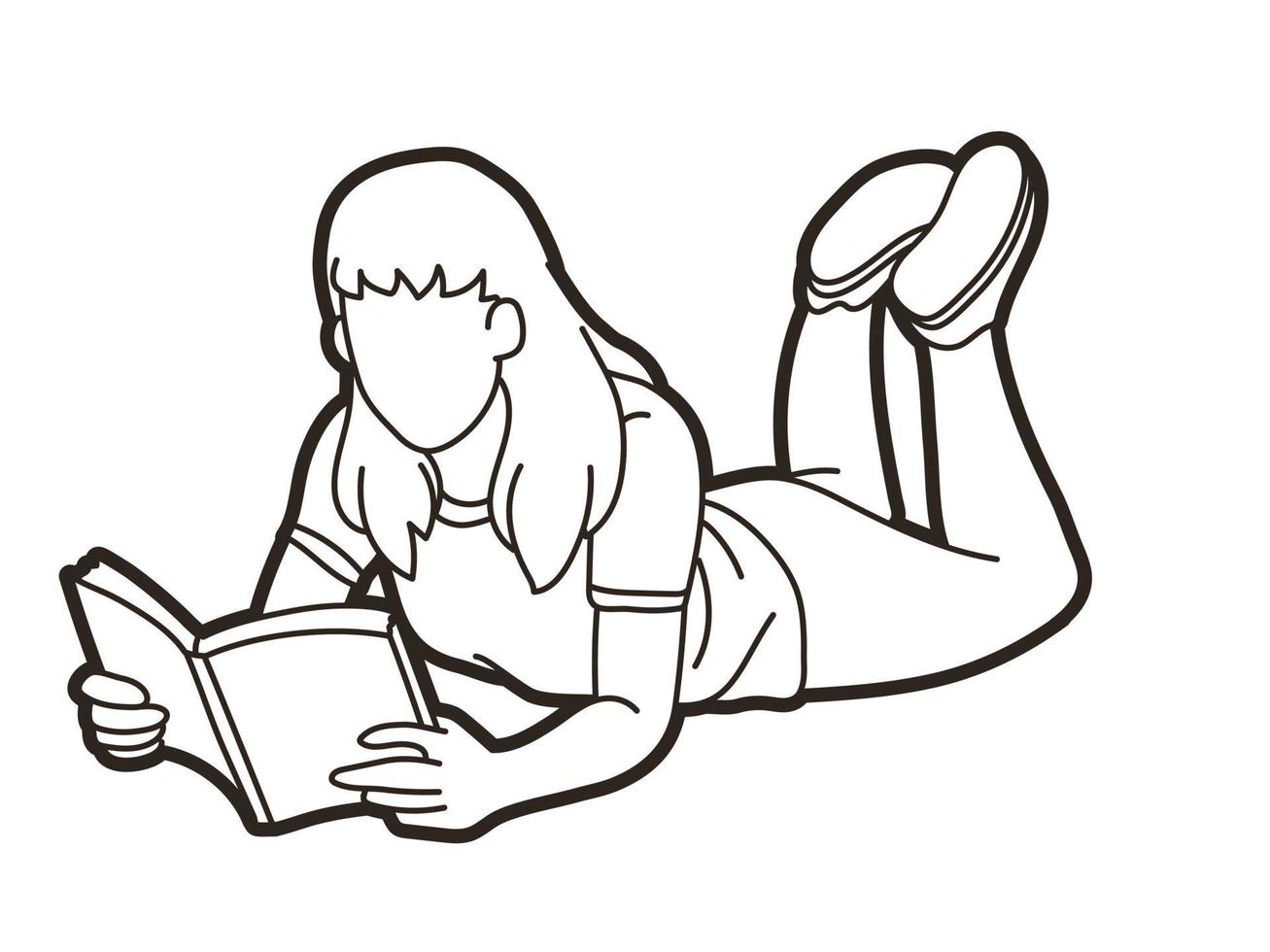 A Woman Lay Down and Reading A Book vector