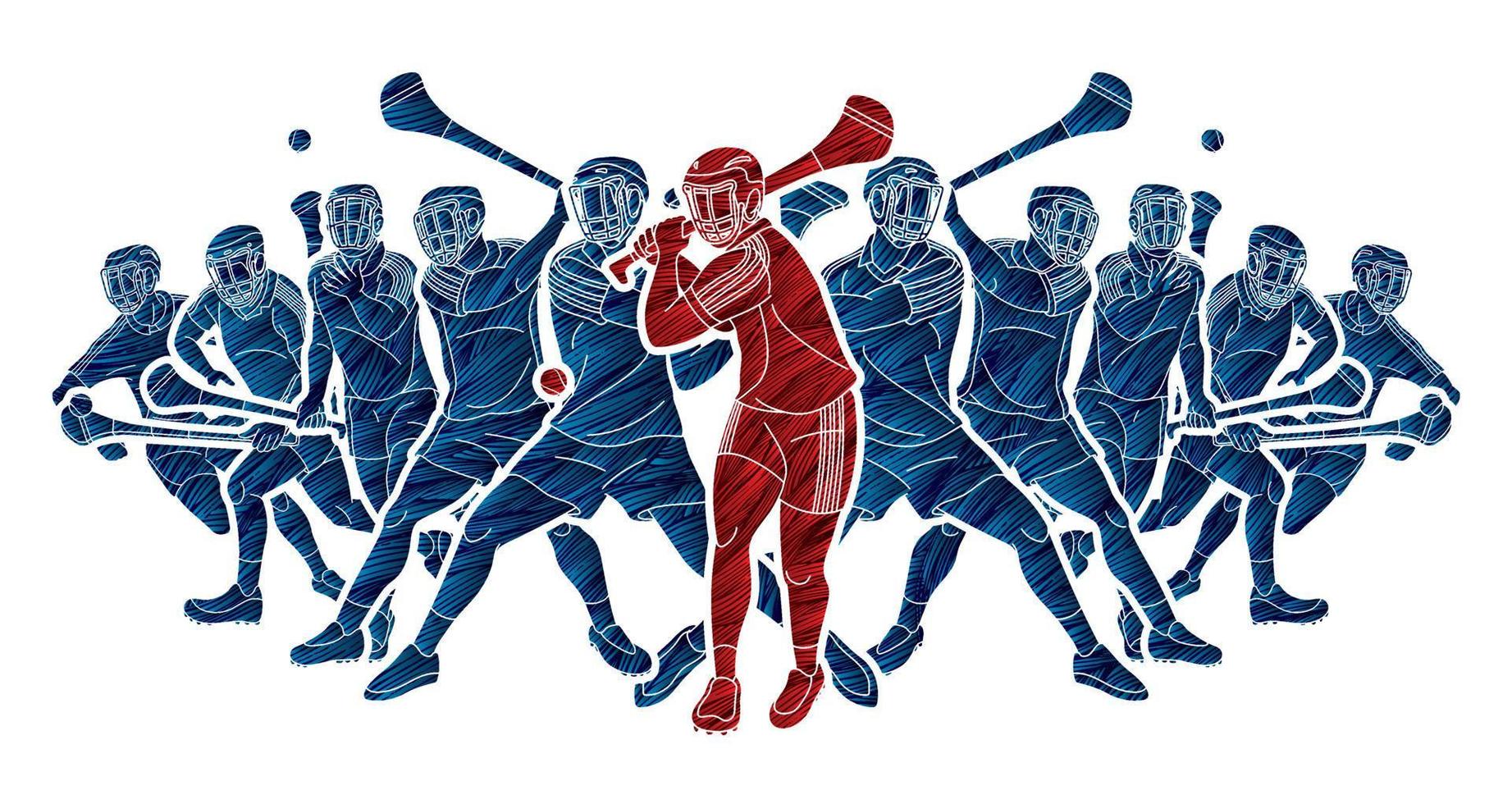 Group of Hurling Players Sport Action vector