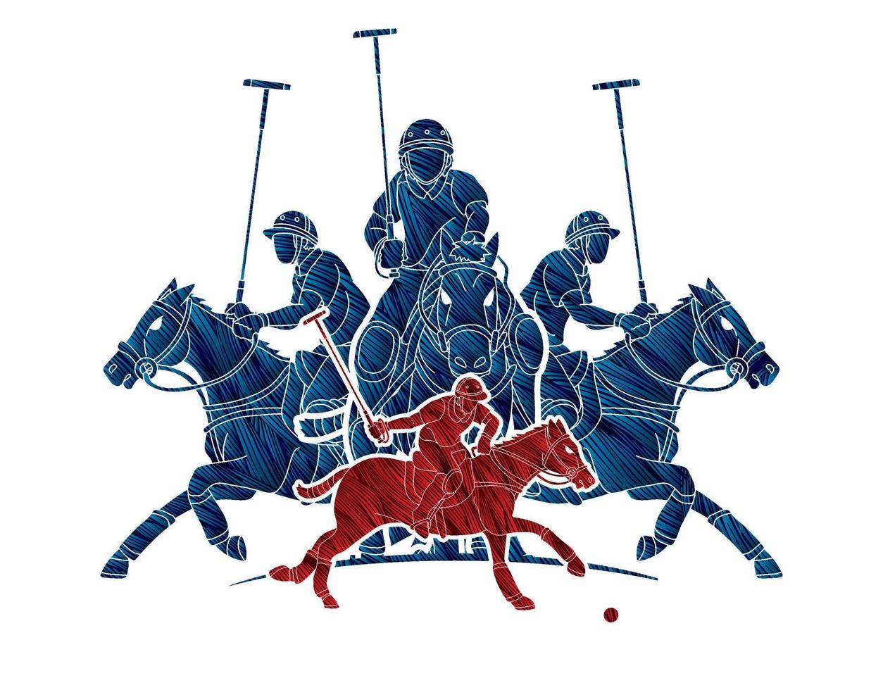 acción de caballos de polo de sombra vector