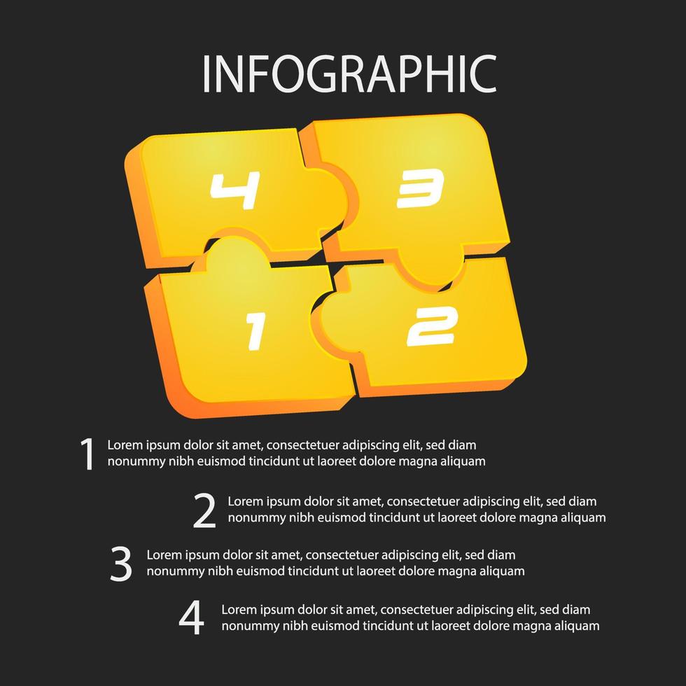 vector de 4 elementos de infografía moderna con color amarillo.