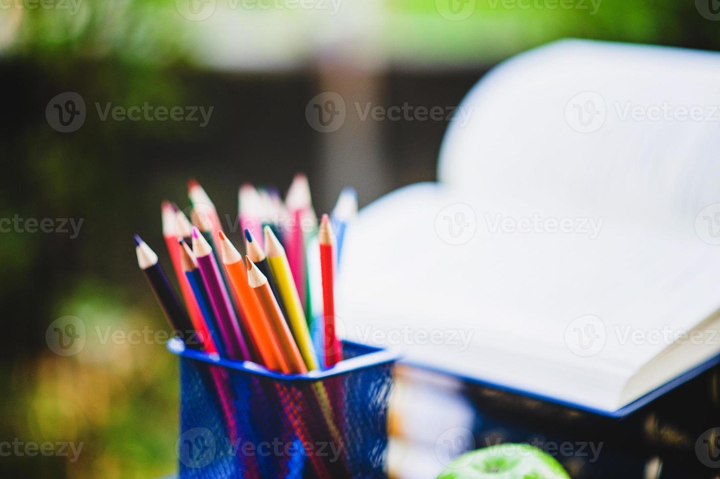 Studying books and learning materials. photo