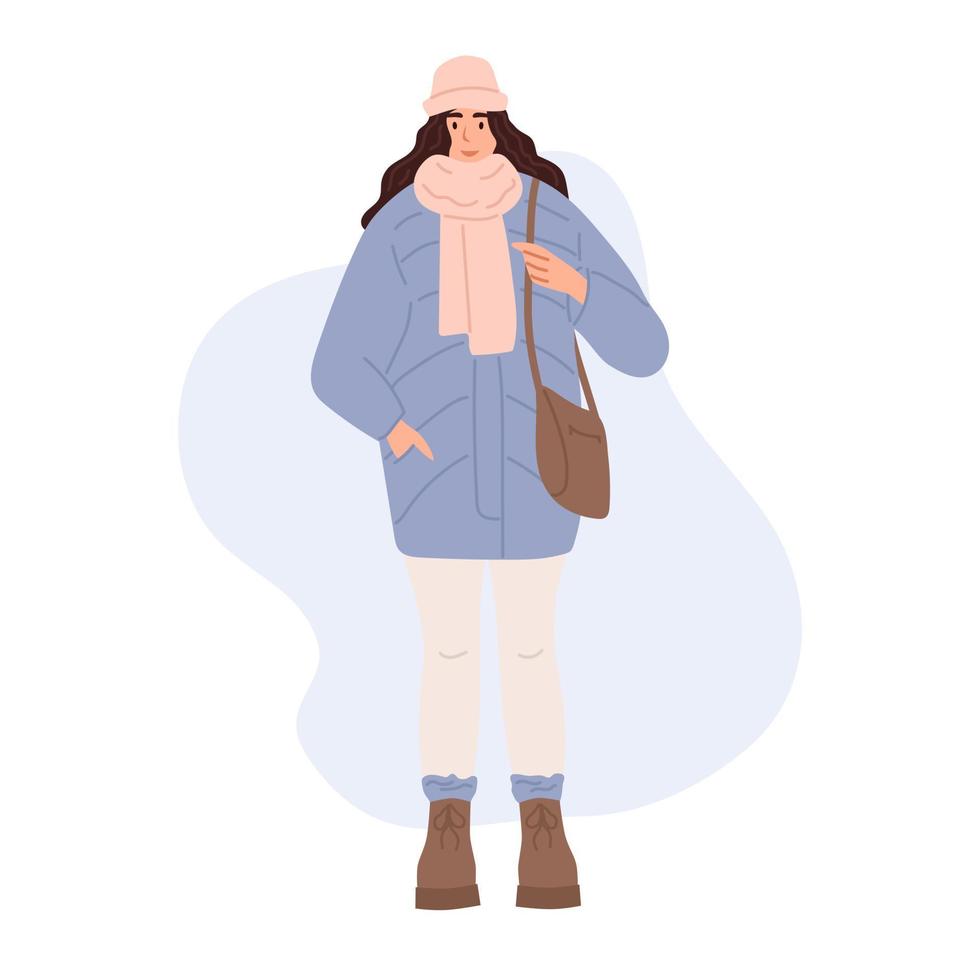 una mujer joven en ropa de invierno. chica de estilo callejero. gente con estilo en ropa de moda. ilustración vectorial plana vector