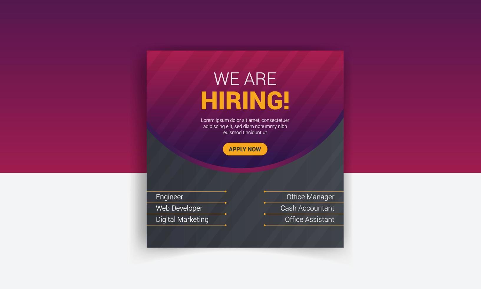 We are hiring job vacancy web banner and social media post template vector