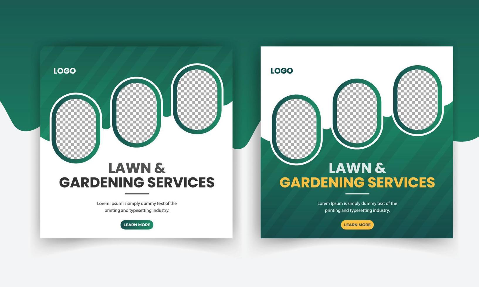 lawn or gardening service social media post and web banner template, Editable social media post vector