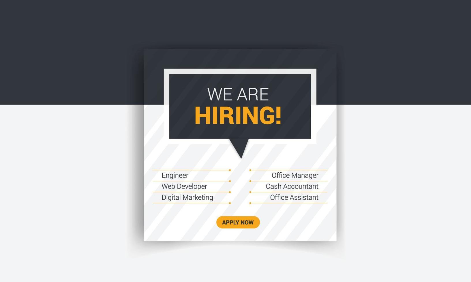 We are hiring job vacancy web banner and social media post template vector