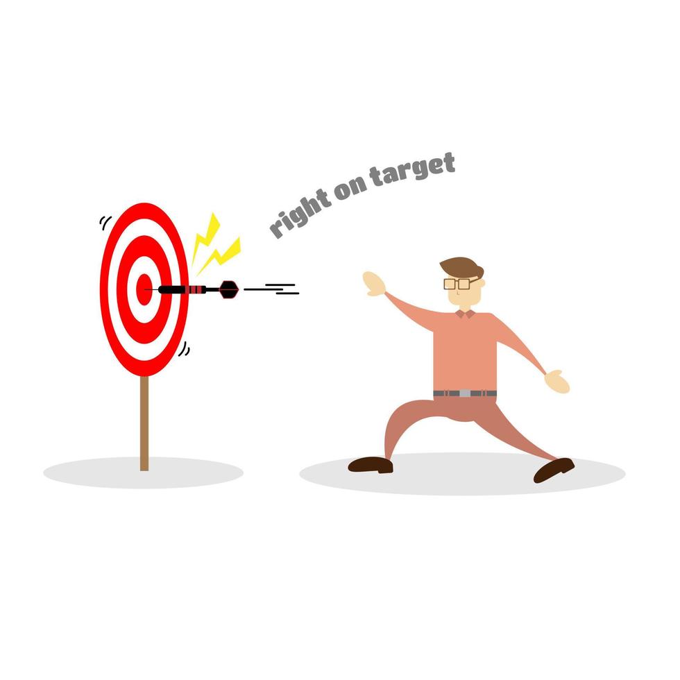 A male worker hits the mark in throwing darts. Right on target. Suitable for business illustration vector