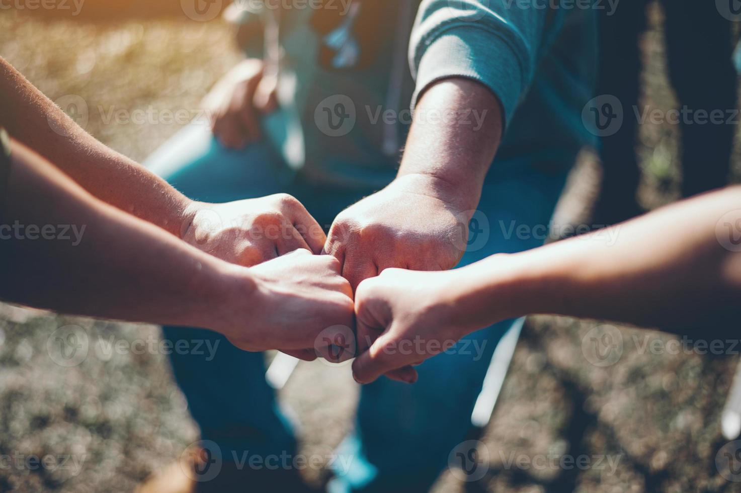 Teamwork and Teamwork I have come together to coordinate the cooperation in the work. photo