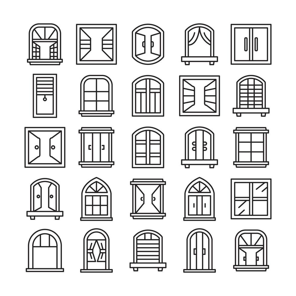 conjunto de iconos de línea de ventana vector