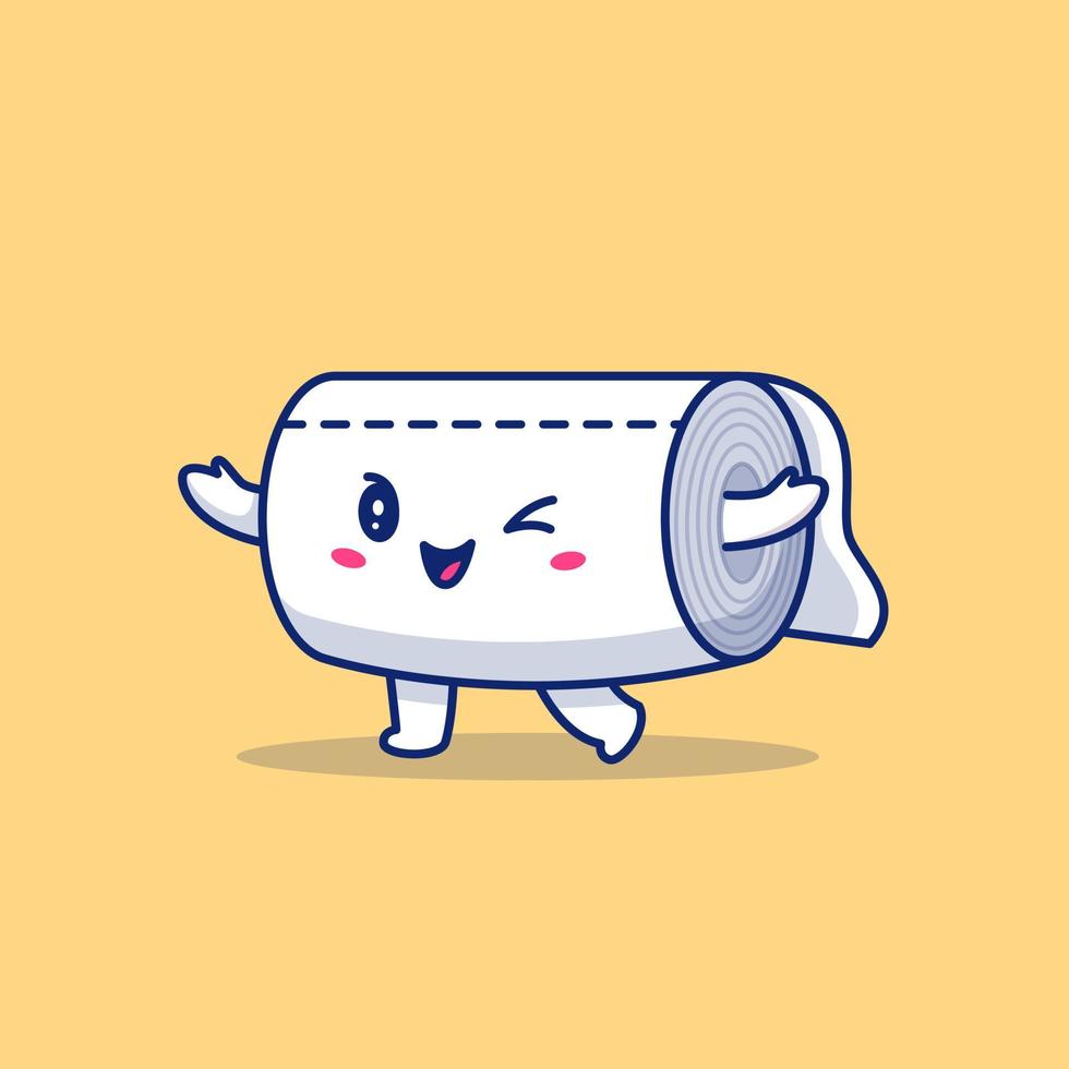 Cute Toilet Tissue Paper Roll Cartoon Vector Icon Illustration