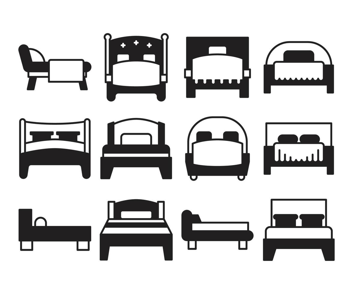 conjunto de iconos de colchón y cama vector