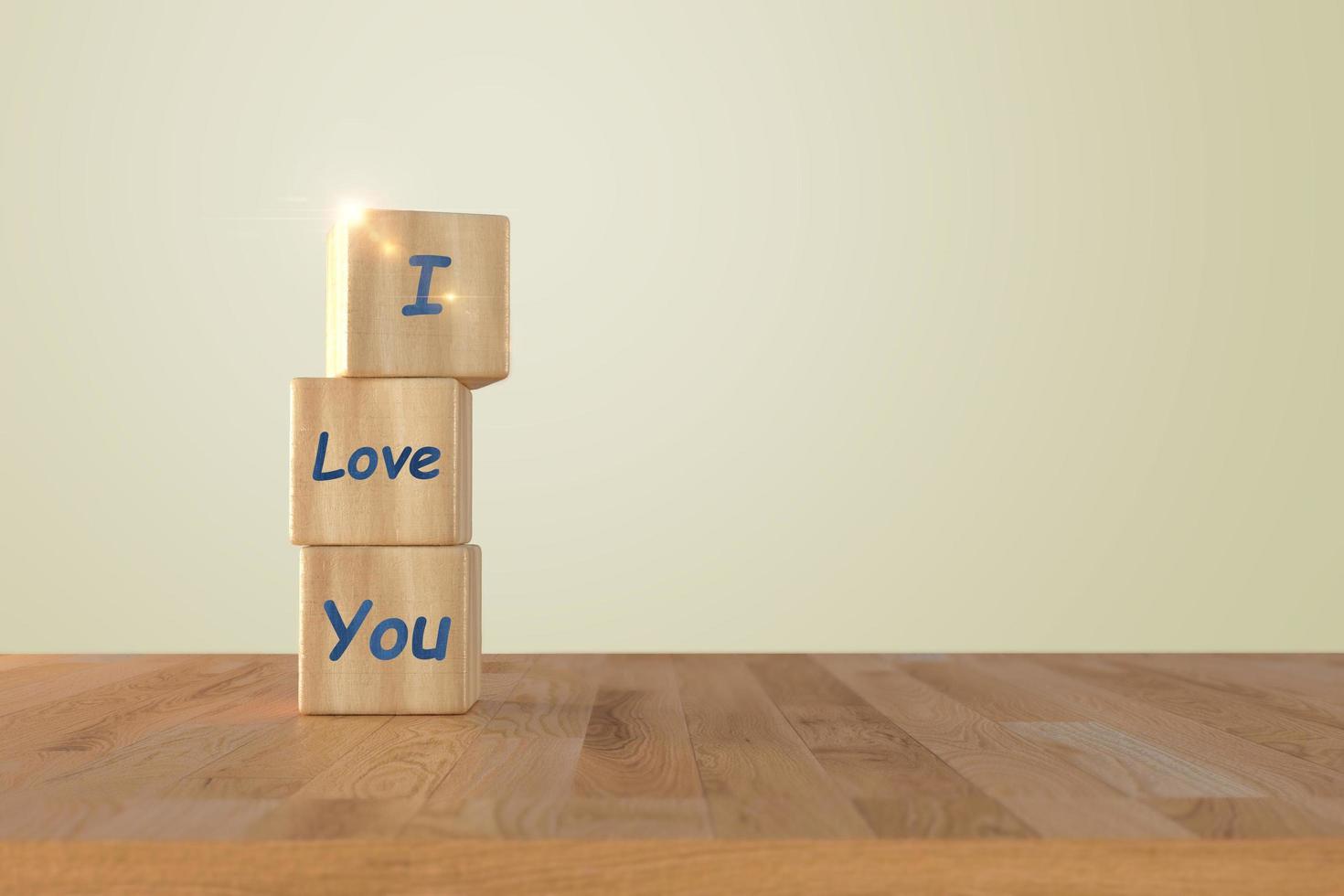 Text of I Love You on cudes wood floor 3d render photo