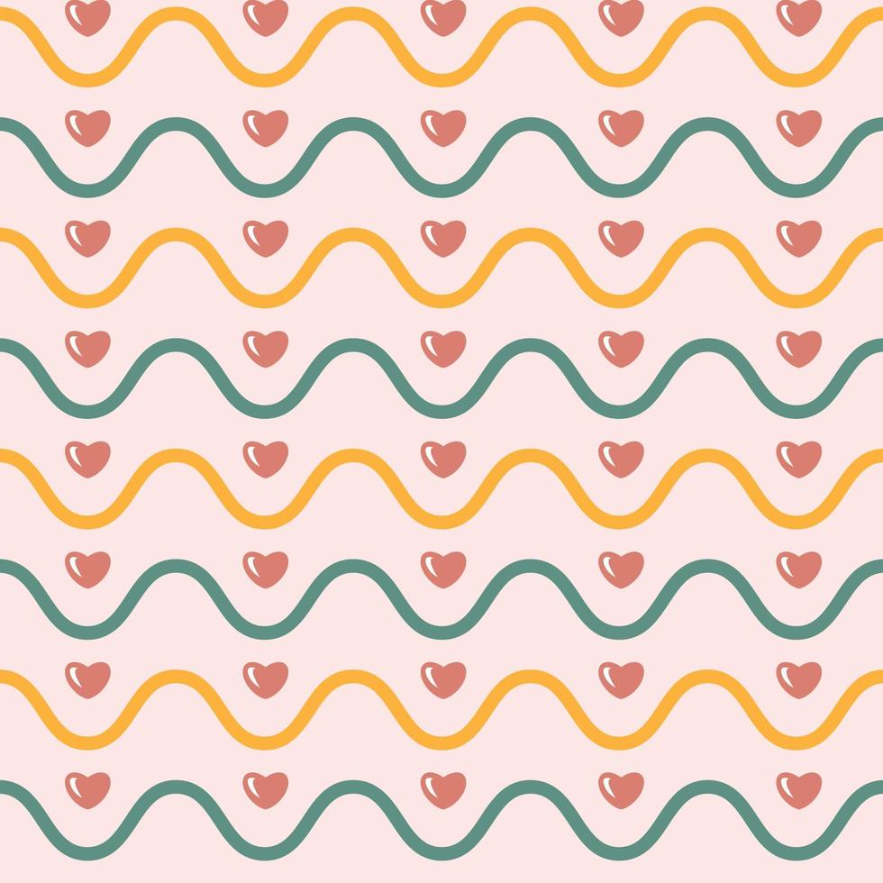 Seamless pattern of hearts and waves vector
