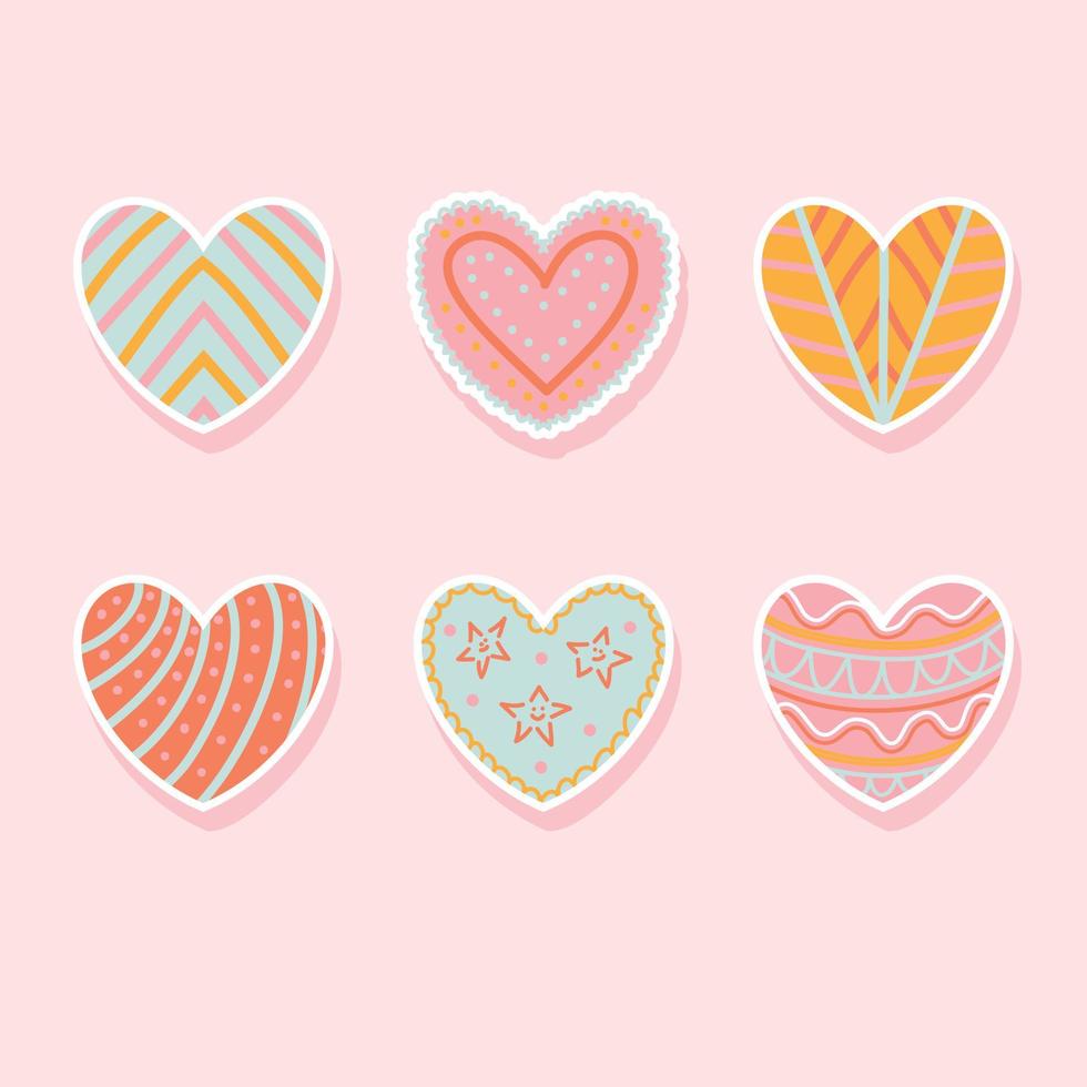 Hand drawn scribble hearts. Painted heart shaped elements for valentines day greeting card. Stikers vector