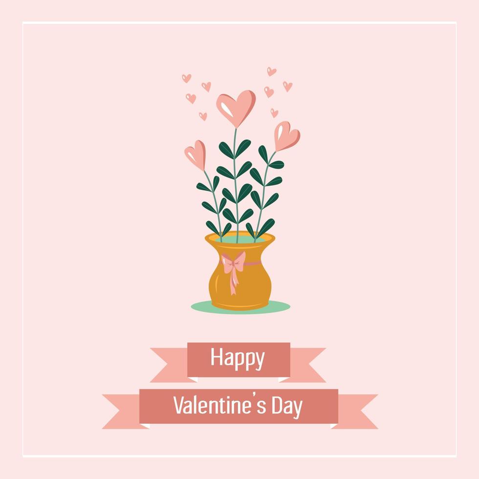 Valentine Day card. Flowers in vase vector