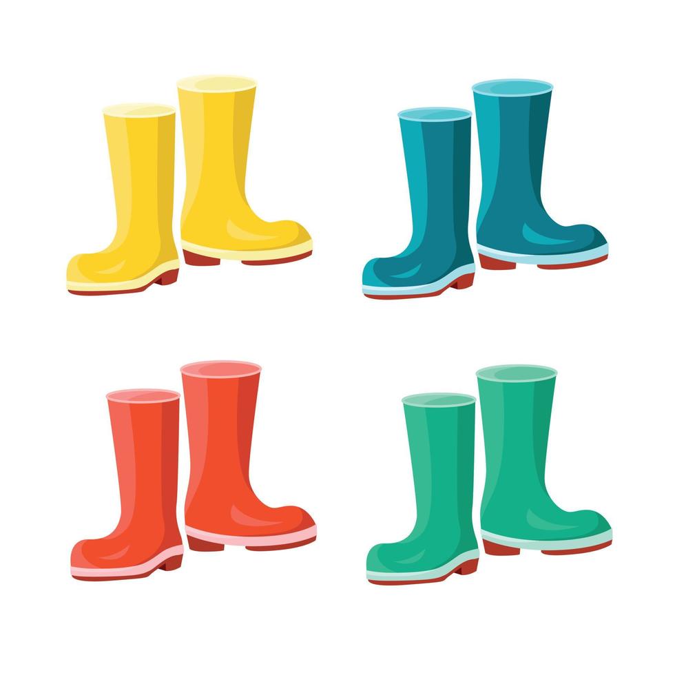 Set of colored rubber boots. Vector illustration isolated on white background.