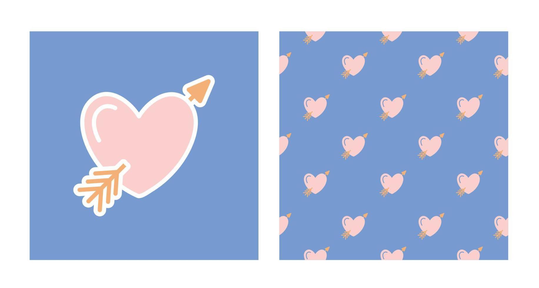 Set of main element and pattern from heart with cupid's arrow. For Valentine's day vector