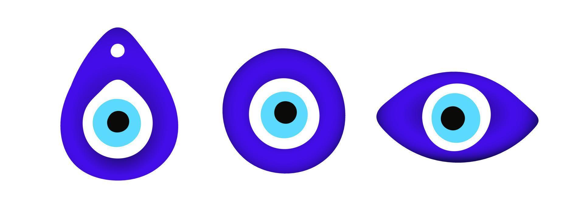 Blue oriental evil eye symbol amulet flat style design vector illustration isolated on white background.