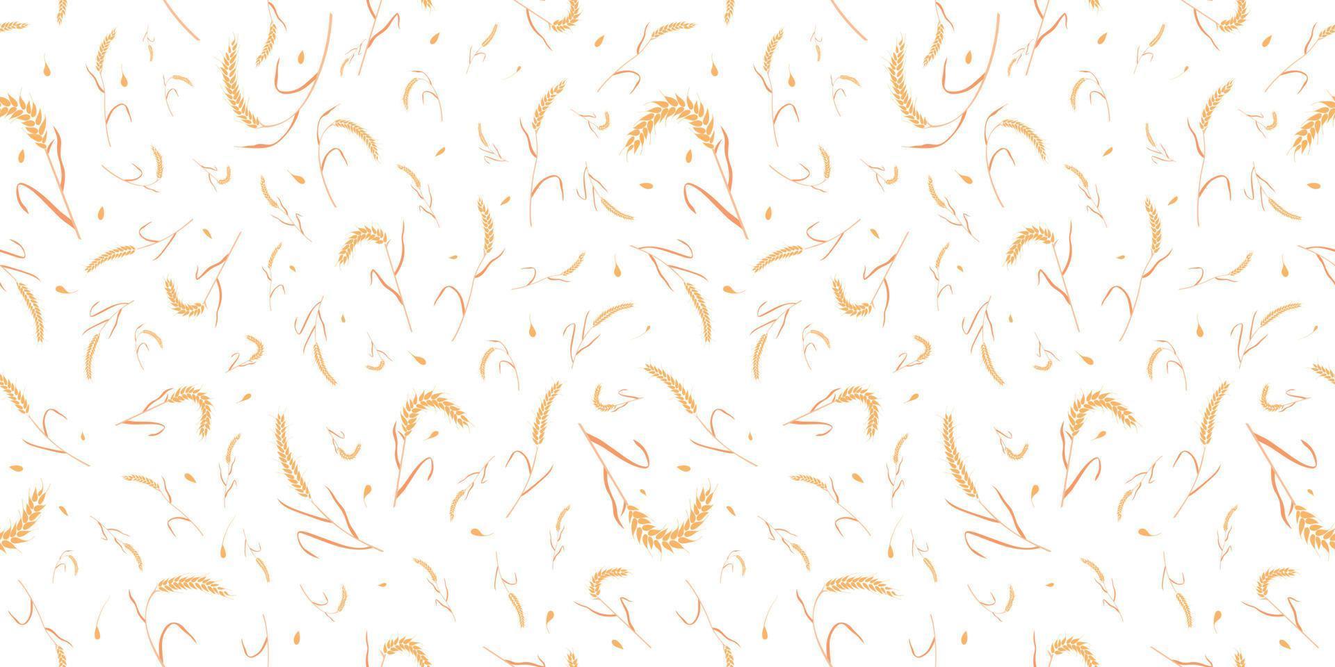 Seamless pattern with whole grain seeds organic, natural ears isolated on white background. vector