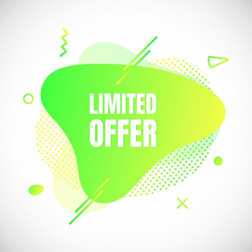 Modern liquid abstract special offer price sign LIMITED OFFER text gradient flat style design fluid vector colorful vector illustration banner simple shape advertising big sale or clearance symbol.