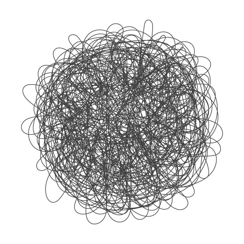 Tangled chaos abstract hand drawn messy scribble ball vector illustration.