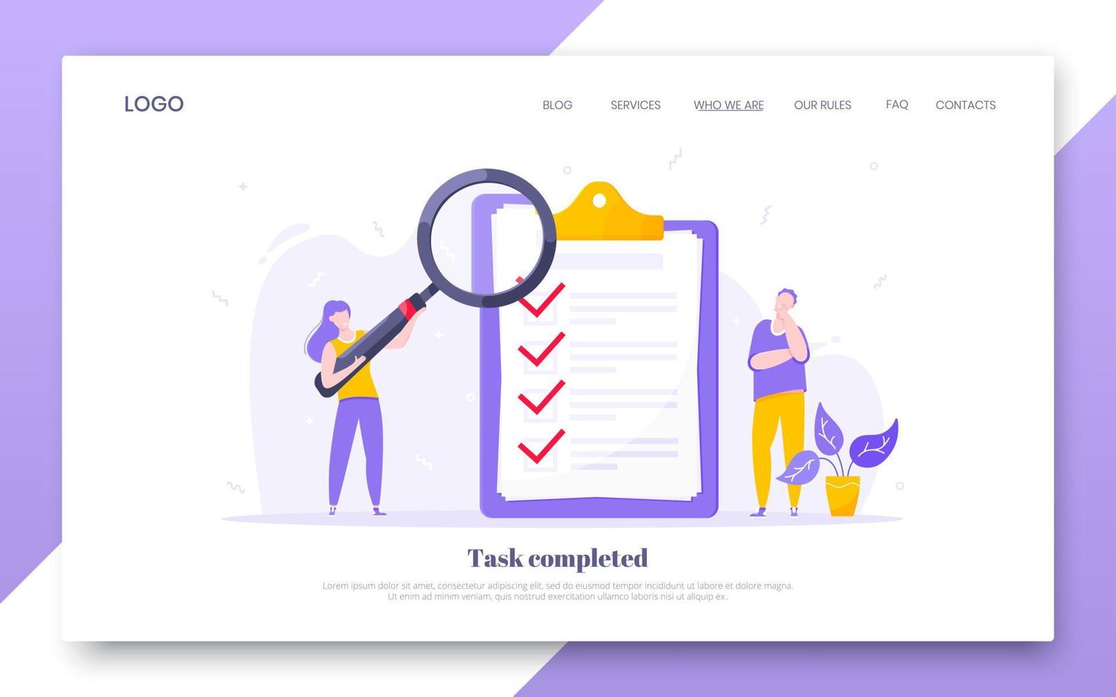 Online survey form business concept with tiny person with large pencil nearby giant clipboard vector