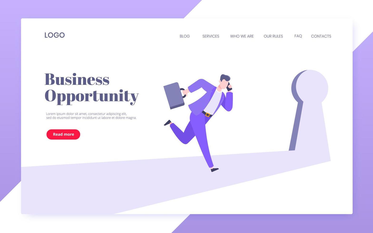Business key opportunity concept with keyhole and ambitious woman running to career potential. vector