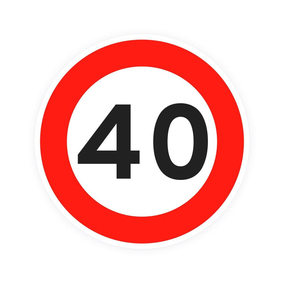 Speed limit 40 round road traffic icon sign flat style design vector illustration isolated on white background.
