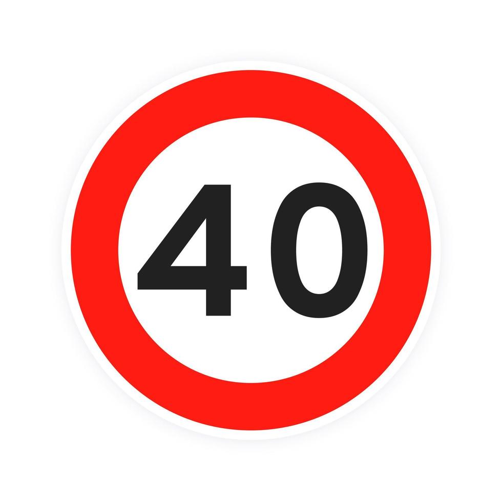 límite de velocidad 40 icono de tráfico de carretera redondo signo plano estilo diseño vector ilustración aislado sobre fondo blanco.