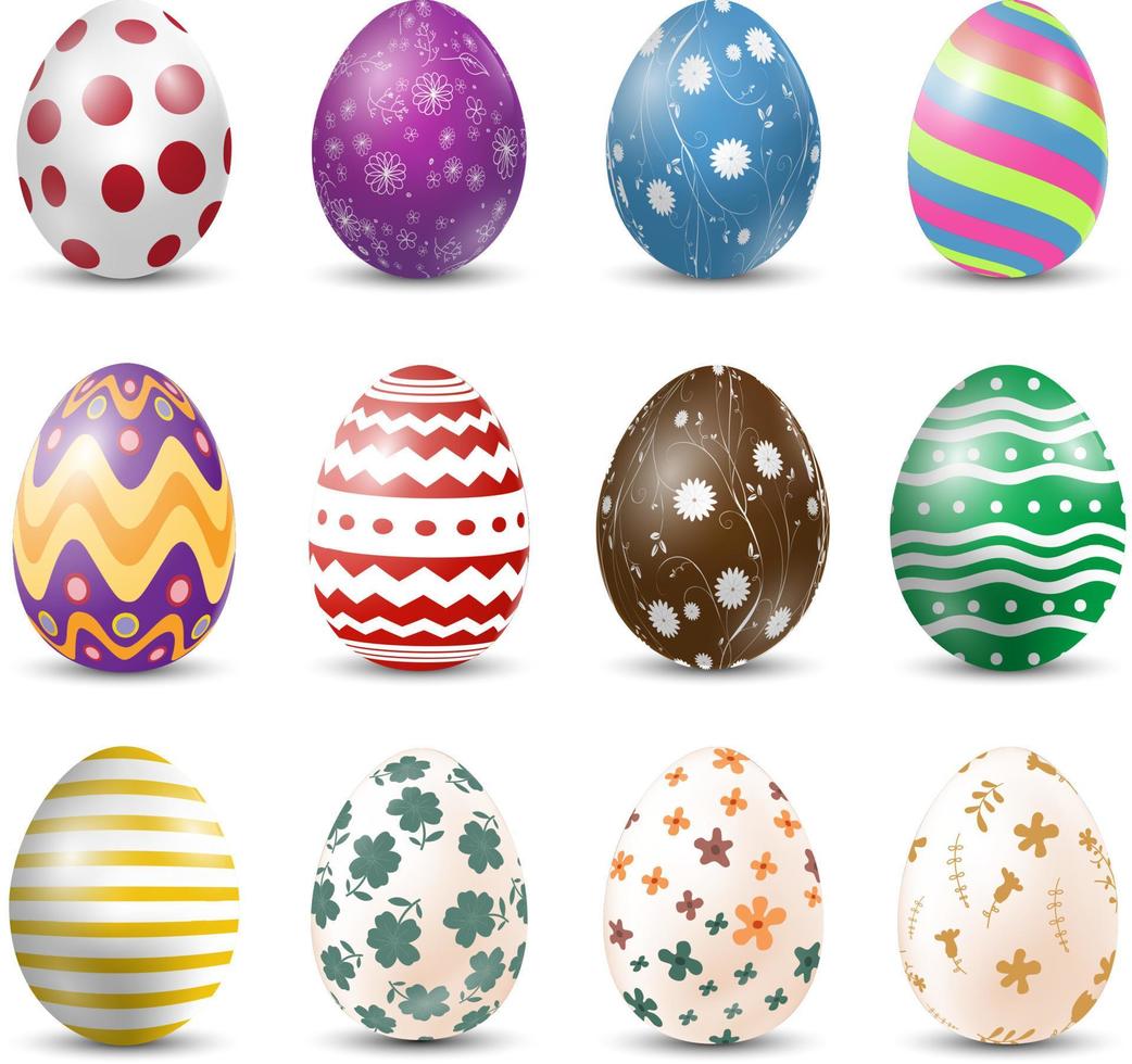 Set of Easter eggs on white background vector