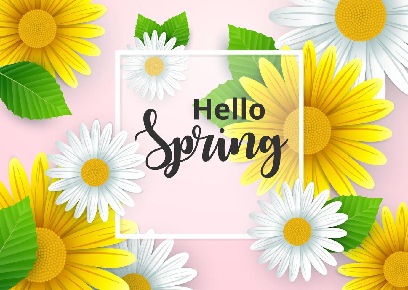 Hello spring background with beautiful flowers vector